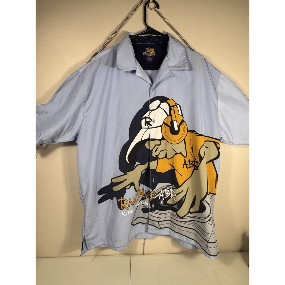Vtg Y2K Raw Blue ABR All Bad Reversed DJ Button Up Shirt 2XL Graphic 2000s Rare